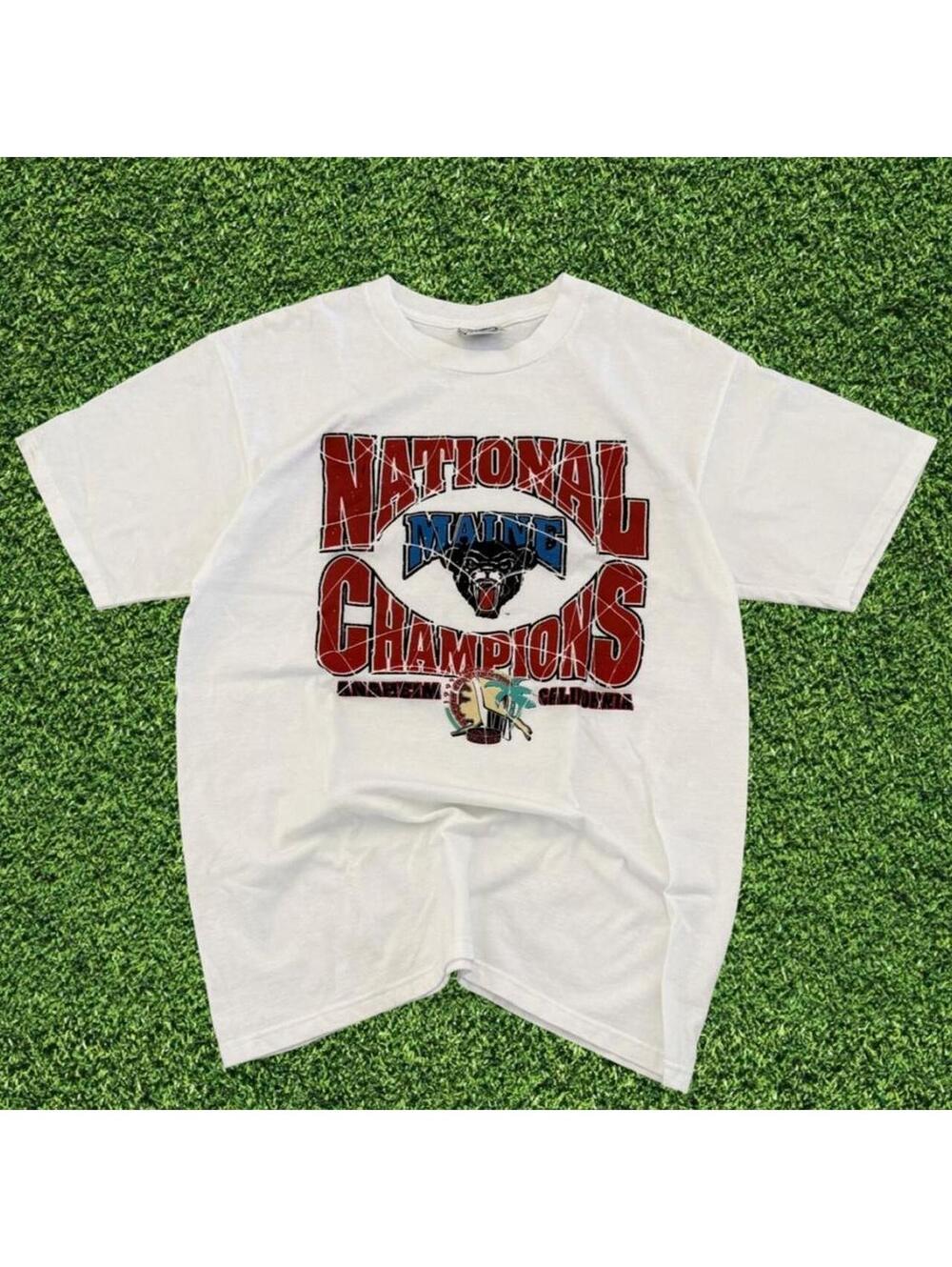 90s Maine University National Champions White T-Shirt Size L
